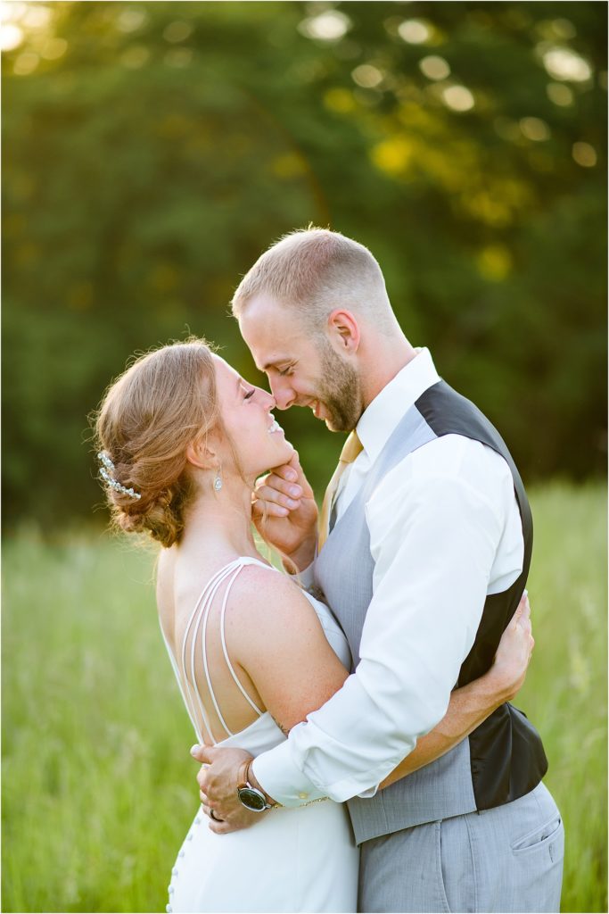 Golden hour portrait of bride and groom at Carper Vineyard and Winery