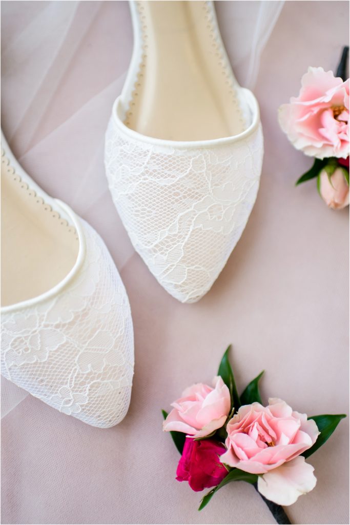 Classic Bridal Shoes | Light Pink Rose Boutenierres
